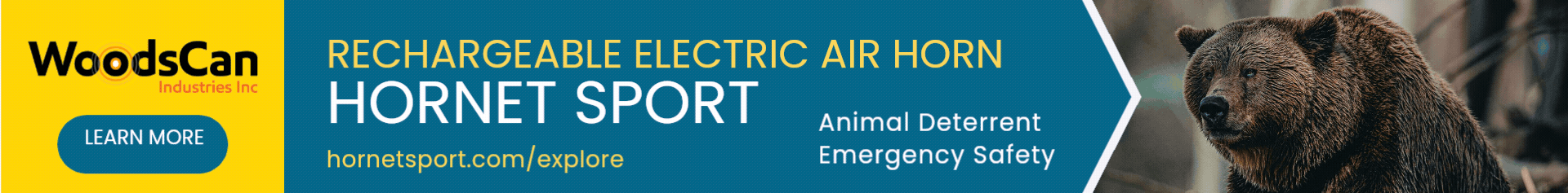 WoodsCan Hornet Rechargeable Air Horn, bear wildlife deterrent, outdoor safety, boating emergency, construction safety, cost effective, reliable, safe, go green, environment friendly