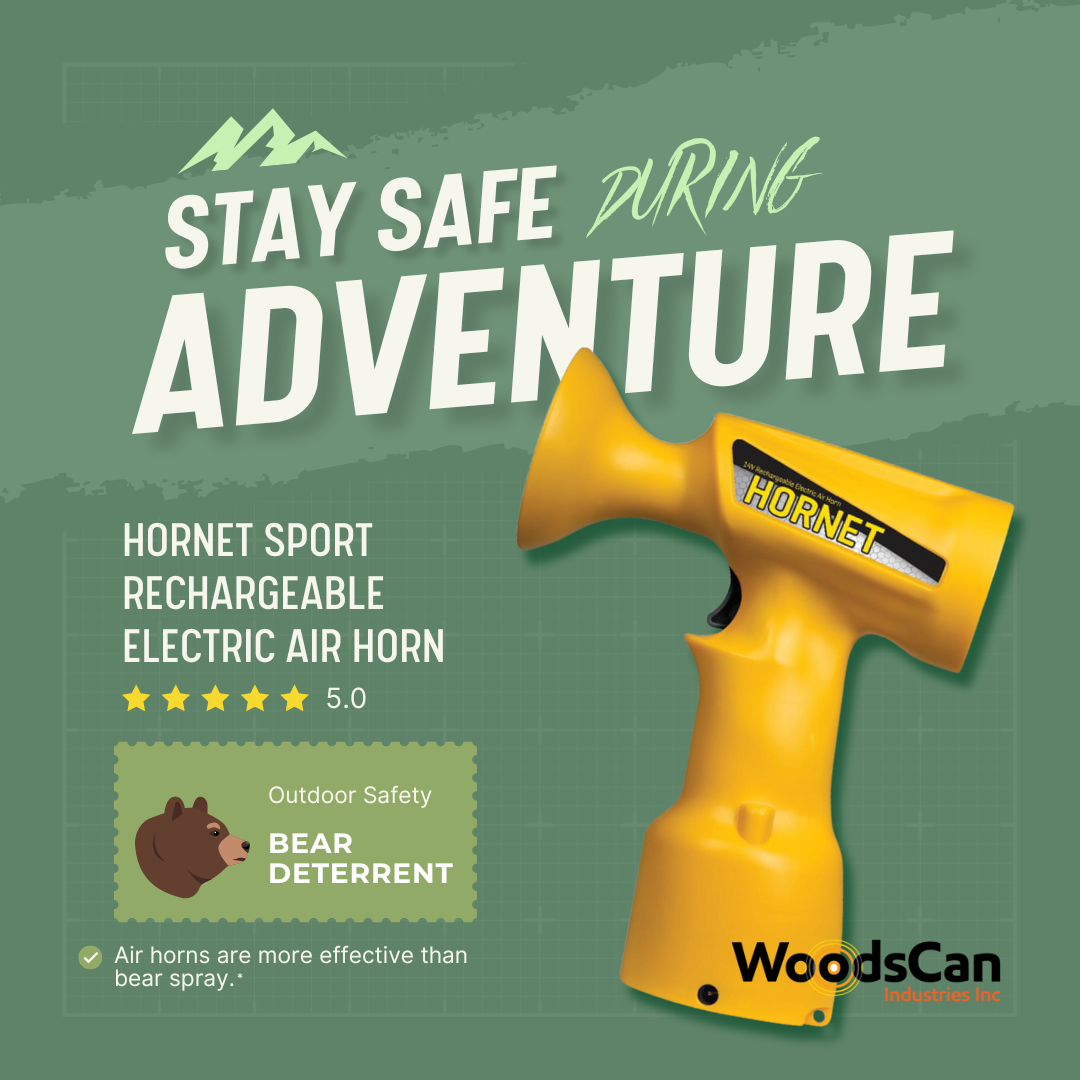 WoodsCan Hornet Rechargeable Air Horn, bear wildlife deterrent, outdoor safety, boating emergency, construction safety, cost effective, reliable, safe, go green, environment friendly